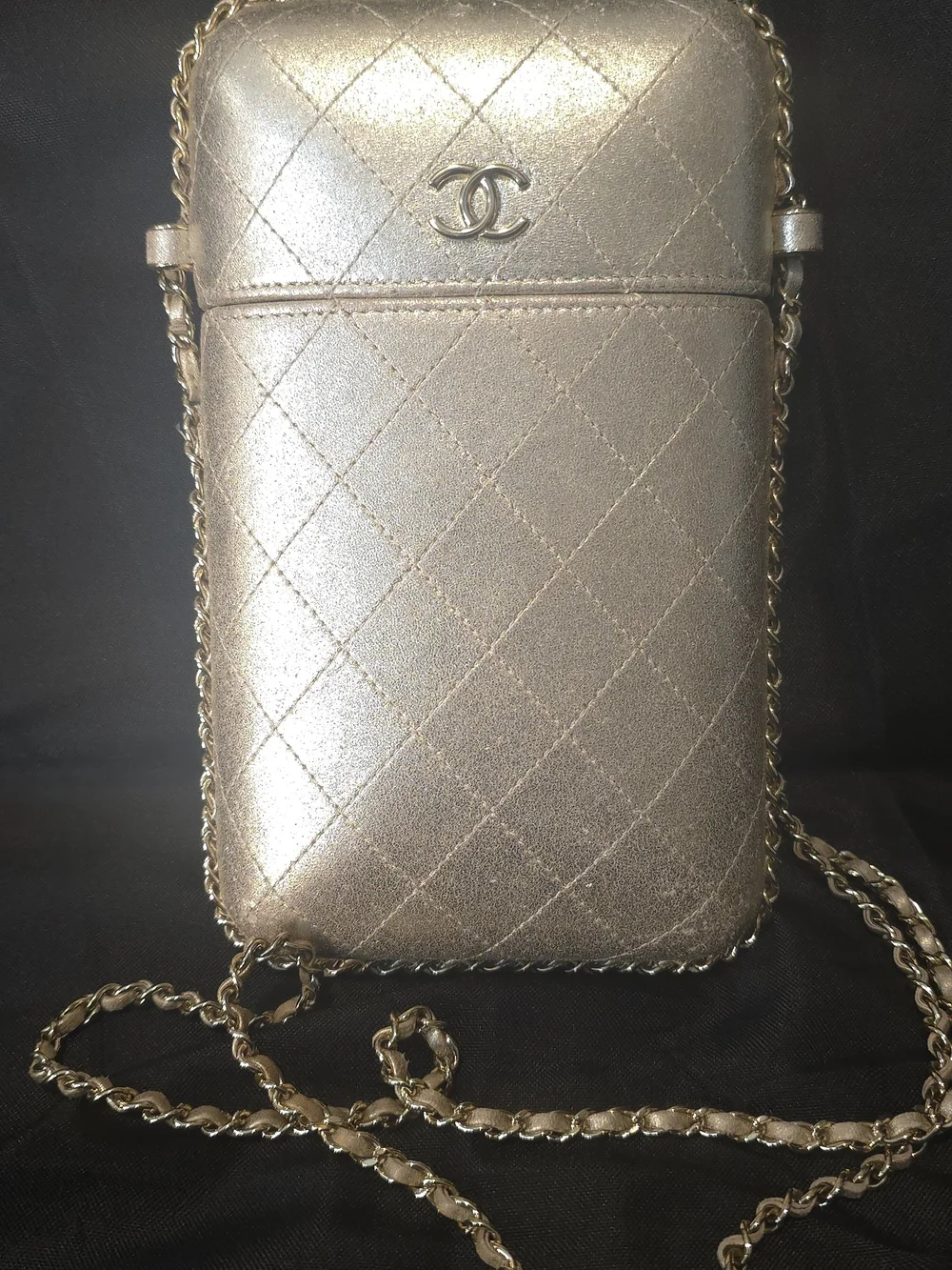 Chanel Quilted Metallic Phone Crossbody - Gold